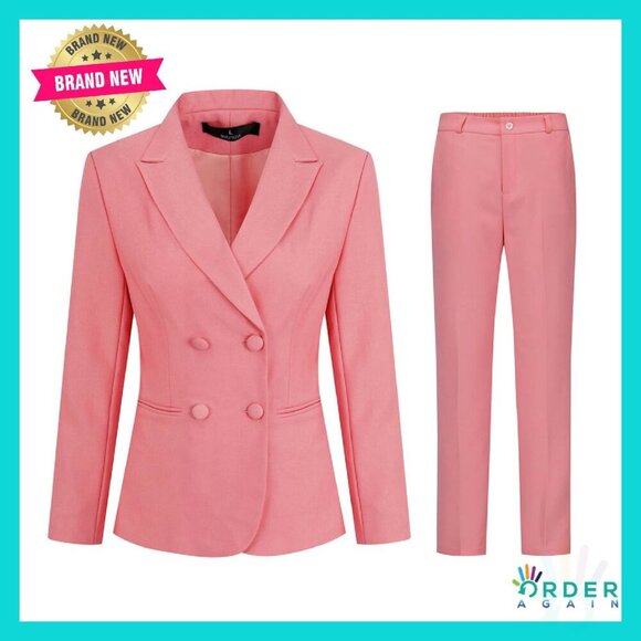 Double Breasted Blazer Pantsuit Elegant Office Work Chic Business Suit Set